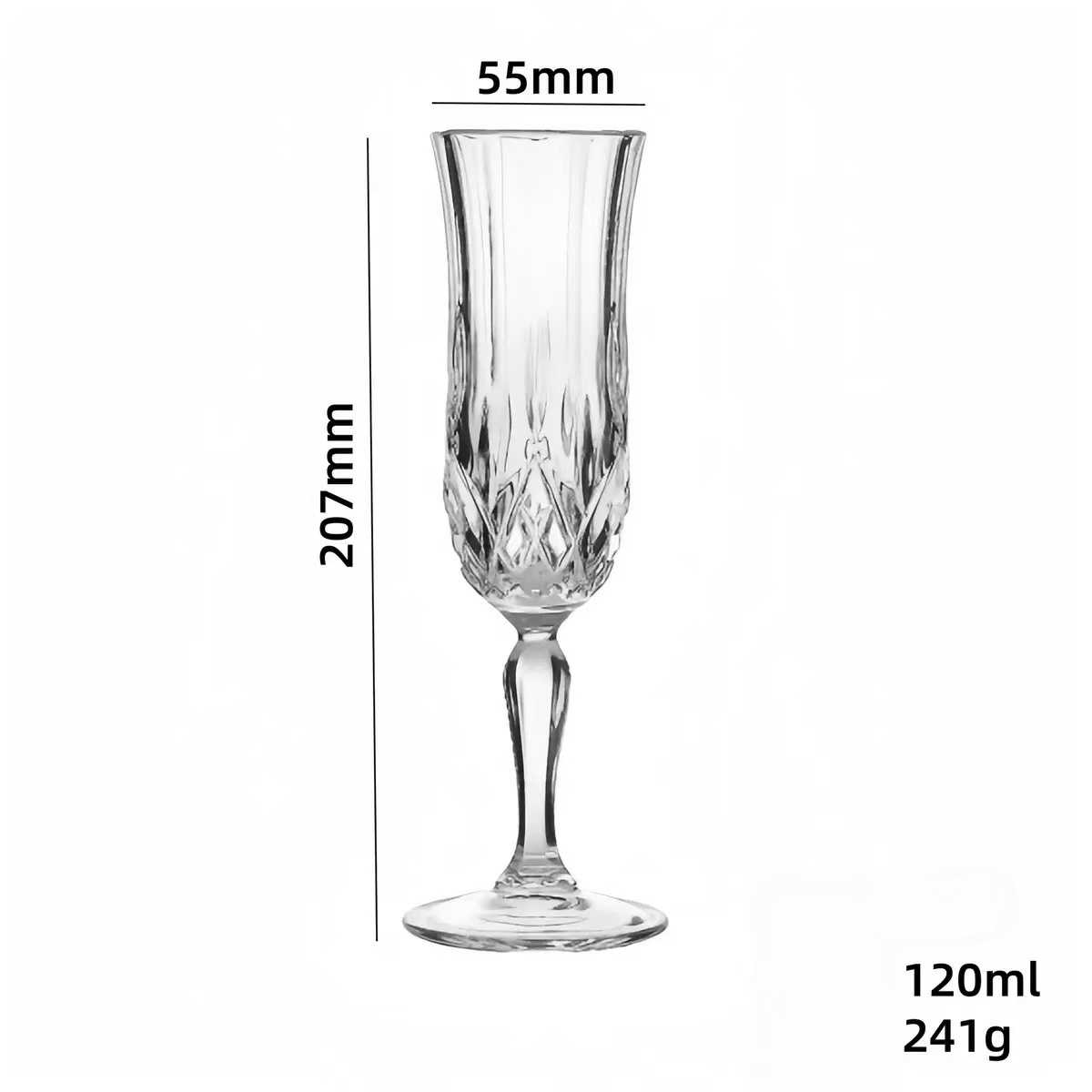 CG120 Champagne Flute Dimensions CG120 champagne flute dimensions 55mm diameter 207mm height