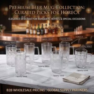 wholesale vintage embossed beer mugs collection (500ml 660ml) heavy duty pub glassware